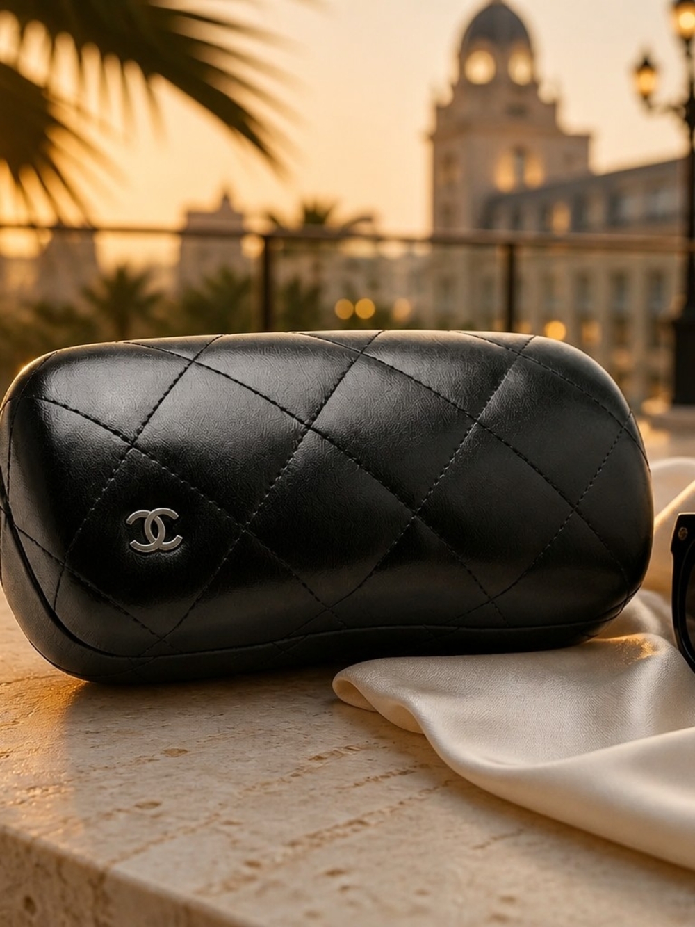 Chanel Quilted Black Leather Sunglasses Case
